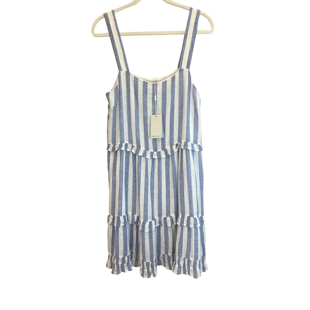 Rails Sandy Ciel Stripe Blue White Linen Blend Ruffle Tiered Mini Dress Medium
